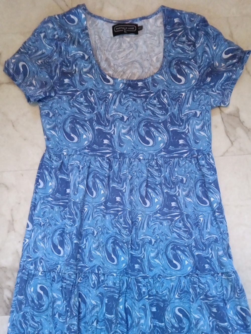 Duffield Lane Blue Marble Scoop-Neck Dress